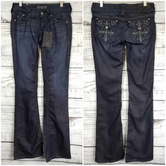NWT Affliction blade cross back jade boot cut 26